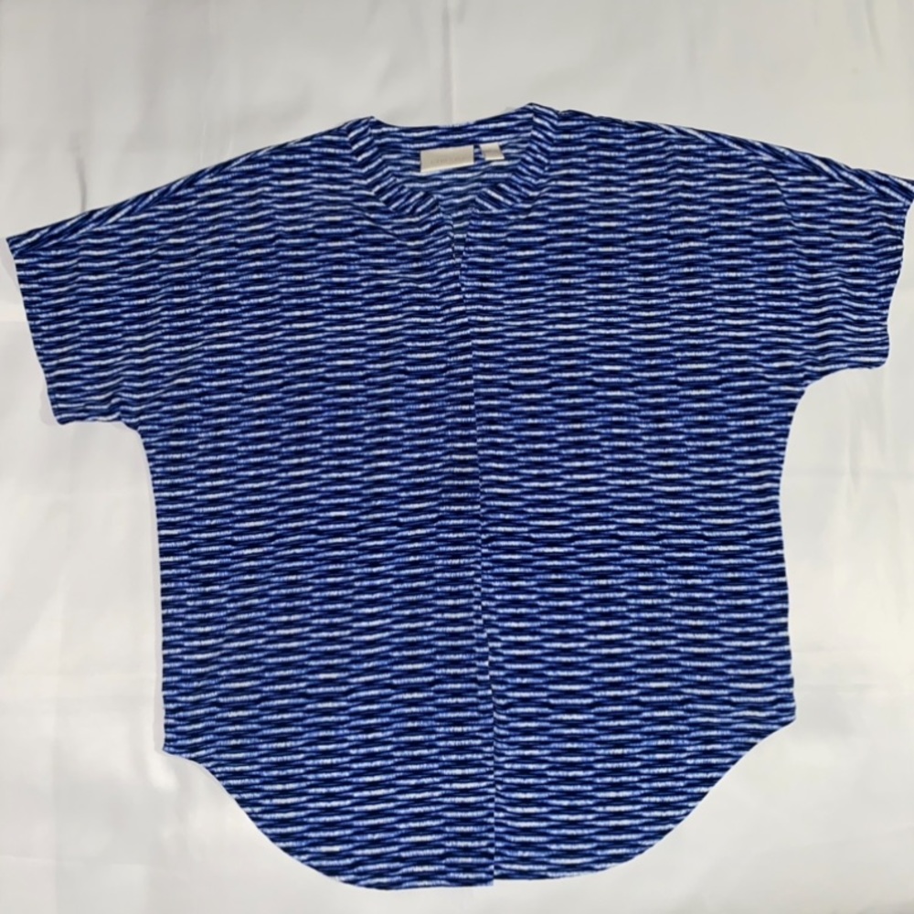 Chico’s Striped Patterned Short Sleeve Quarter Bu… - image 1